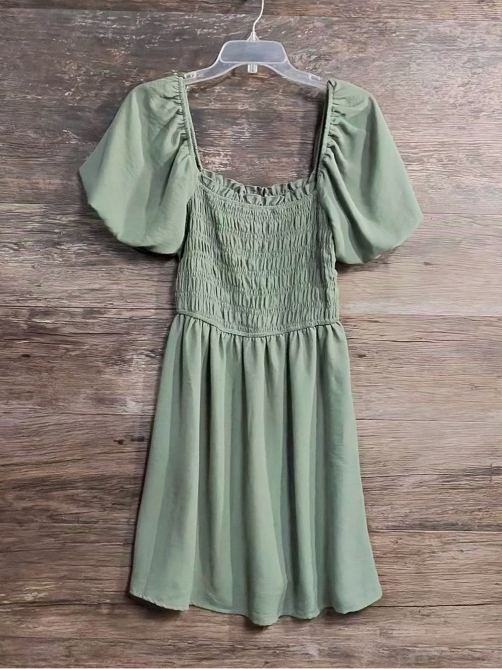 Inspired Hearts Sage Green Smocked Midi Dress with Puff Sleeves